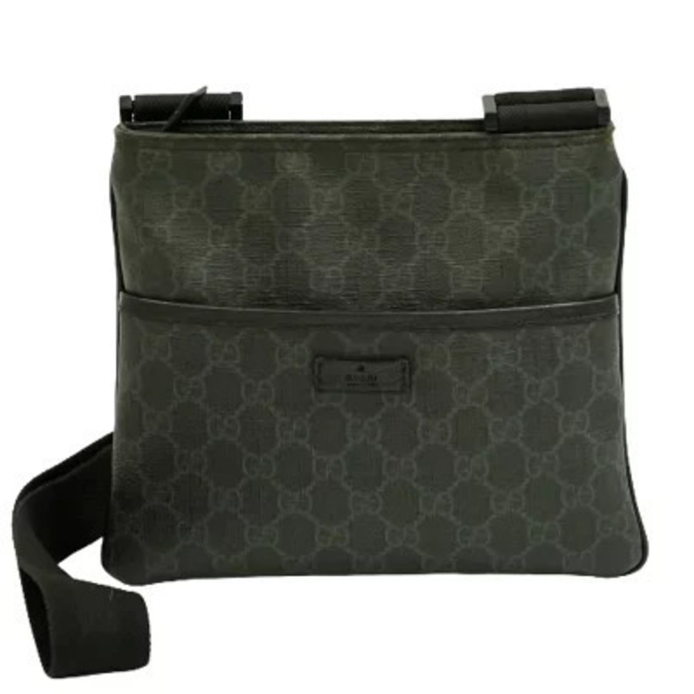Gucci GG Supreme Shoulder Bag Canvas Leather Black